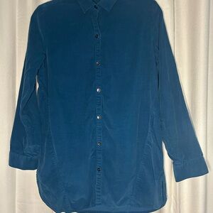 J. Jill Teal-Blue Corduroy Cotton Casual Button-Down Shirt